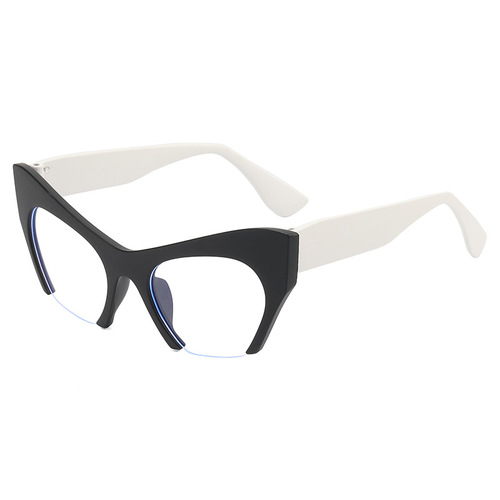 Trendy Personalized Half-Rim Women's Sunglasses with Cat-Eye Frame for Street Style, Modern Fashion, European and American New Arrival Blue Light Blocking Glasses