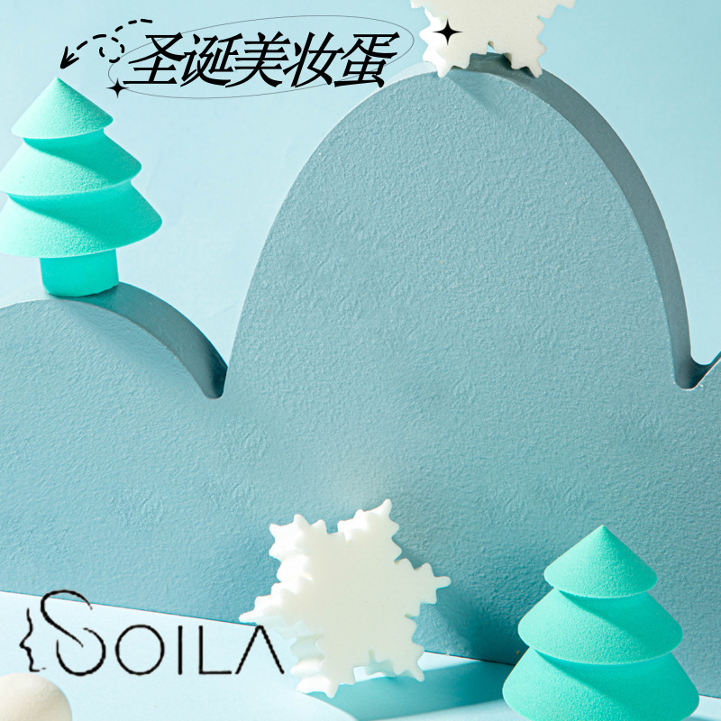 跨境新款圣诞系列雪花圣诞树美妆蛋干湿两用不吃粉异形粉扑可批发|undefined