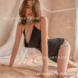 性感情趣睡衣挂脖吊带裙包臀侧开铁链露背短裙诱惑睡衣裙代发1763