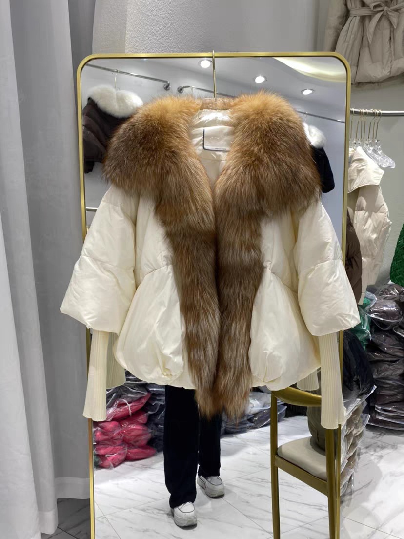 Abbigliamento da donna nuovo di alta qualità pelliccia grande collo di pelliccia di volpe giacca di piumino d'anatra bianca donna caldo cappotto manica in maglia tendenza_voghion.com