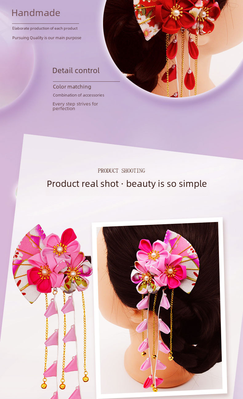 Bijoux anciens faits à la main pince à cheveux japonaise coiffe en tissu classique photographie de mariée bijoux anciens éventail prune_voghion.com