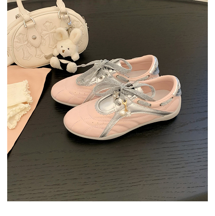 内增高5cm~厚底珍珠系带圆头拼色休闲鞋2025新款春秋阿甘板鞋女潮|undefined