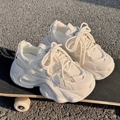 女性用ダッドシューズ 2025 春夏新作人気厚底プラットフォームシューズ白靴カジュアルスポーツフラットシューズ多用途