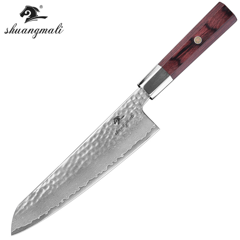 Cuchillo de cocina de acero de Damasco de 8 pulgadas con mango de madera de colores, cuchillo de chef estilo japonés, cuchillo para cortar carne, cuchillo de cocina Yangjiang con envío transfronterizo