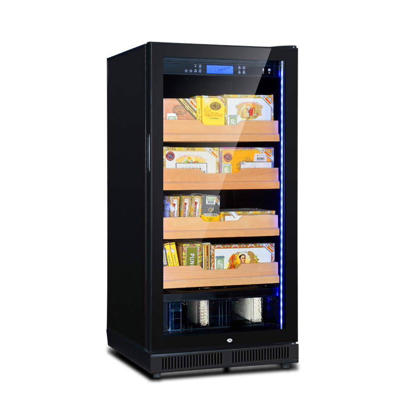 Suministro directo de fábrica temperatura constante y humedad cigarro gabinete Puerta de vidrio de una sola puerta cigarro refrigerado con humidificador película vitrina 80
