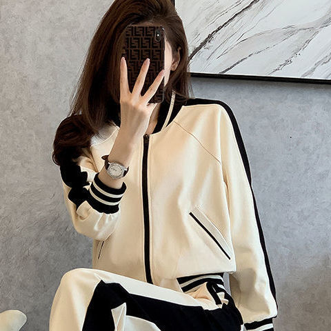 学院风运动套装女秋季2025新款休闲减龄拼接撞色棒球服时尚两件套|undefined