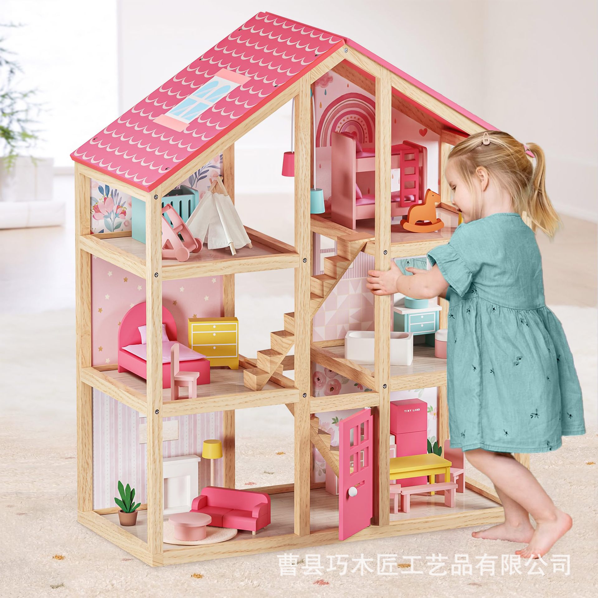 Wooden Kidsren's Playhouse Household Solid Wood Kidsren's Toy House Wooden Doll House DIY Kidsren's Play House Toys