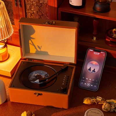 Disc Portable Birthday Gift — Car CD player - retro-brown-dual-speakers-dual-diaphragms-hifi-sound-effect-bluetooth-charging-version-free-remote-control-customizable-greeting-cards-customizable-discs