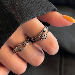 個性做舊復古風雙G造型戒指嘻哈朋克風女高級感食指指環經典飾品