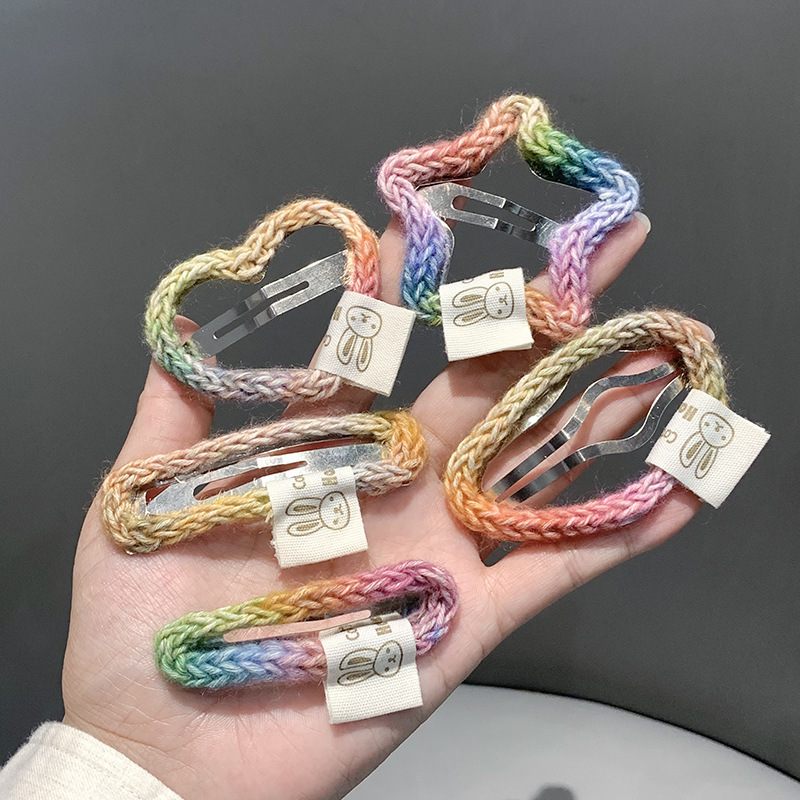 Colorful woven yarn star-shaped hollow hair clip for women, side clip for forehead, side bangs, fringe duck beak BB hair clip, hair accessory