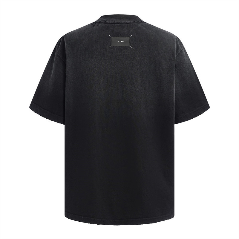 Gradient Distressed Casual Short-Sleeved T-Shirt Men's Ins Retro Street Fashion Loose Round Neck Five-Quarter Sleeve T-Shirt Top