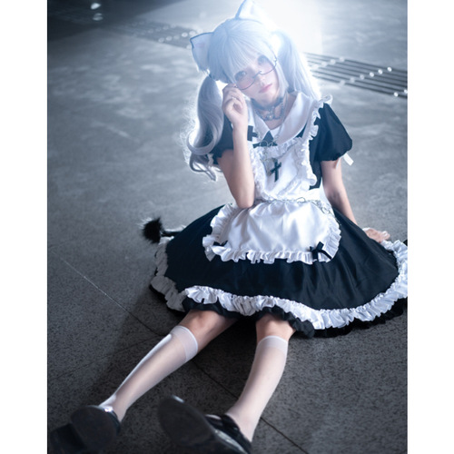 Halloween Cross Maid Costume Classic Black and White Lolita COS Sweetheart Nurse Maid Uniform Suit Large Size