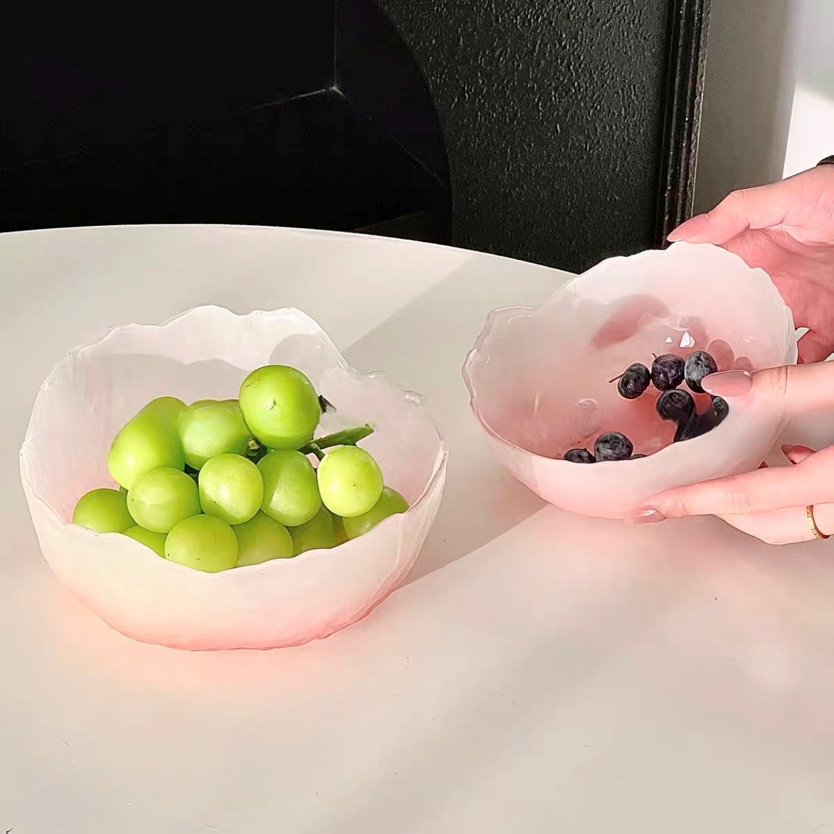 Gradiente de alto nivel de polvo glaciar estampado tazón de frutas de vidrio casero de alto valor de ensalada plato de frutas secas plato de bocadillos