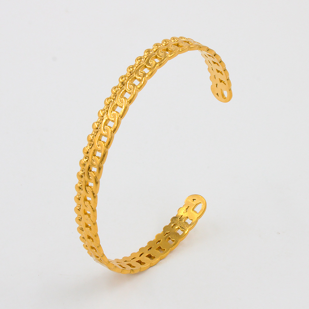 Inlaid Gold Design Fashion Style Fashion Solid Color Titanium Steel Inlaid Gold Bangle 1 Piece