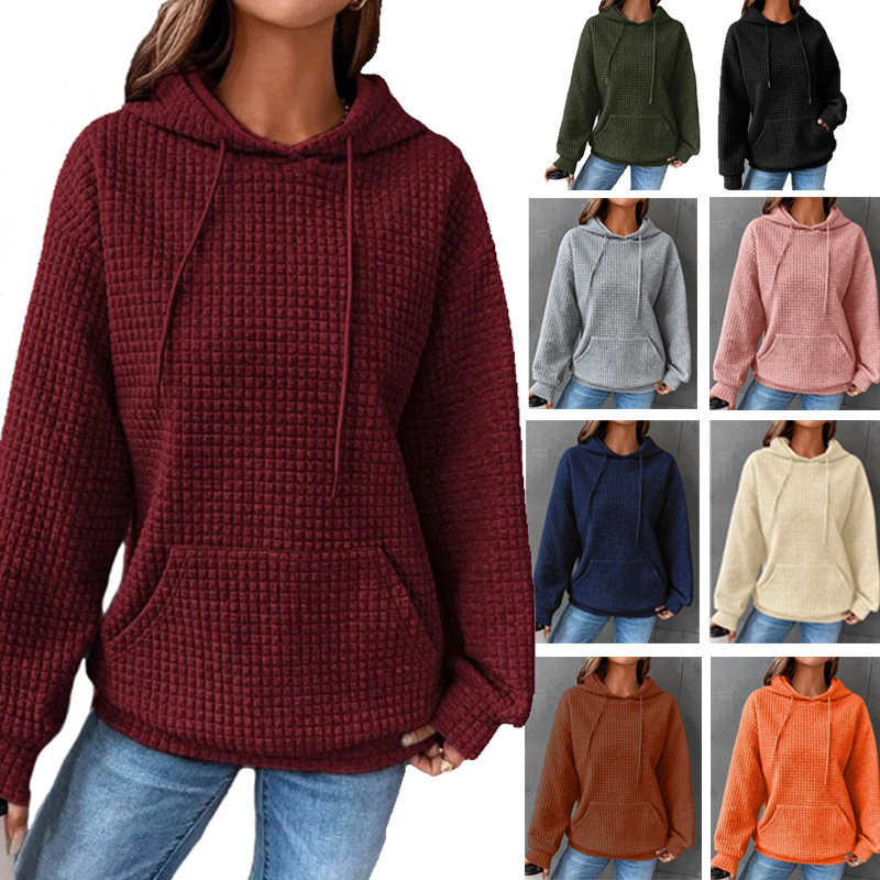 2023 Amazon European and American Loose Pullover Hooded Long-Sleeved Sweatshirt for Women Drawstring Off-Shoulder Kangaroo Pocket Hoodie