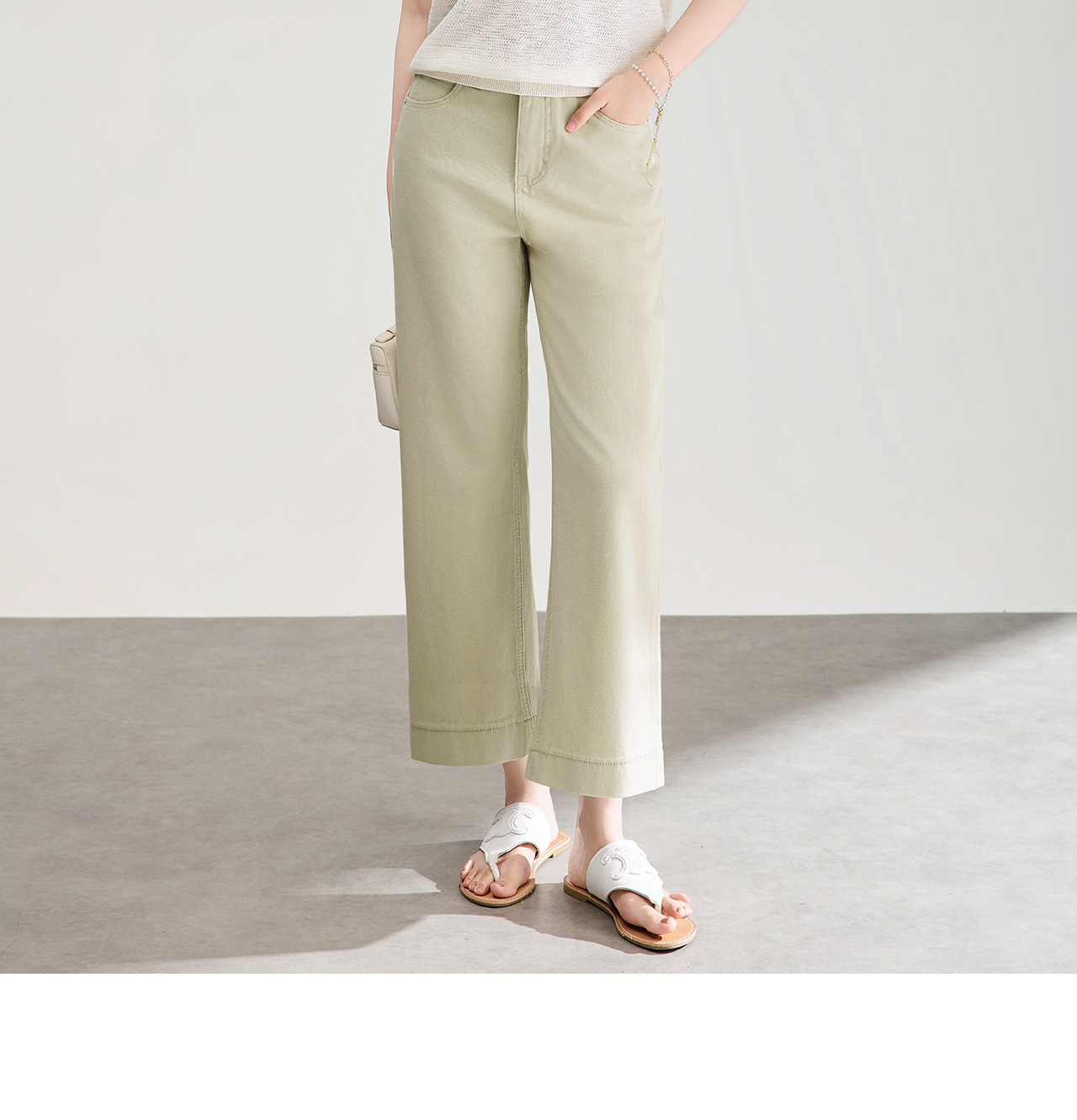 Quần jean nữ ống rộng cạp cao vải denim co giãn 4 chiều, phong cách vintage, dáng suông thoải mái — màu kaki chi tiết 17