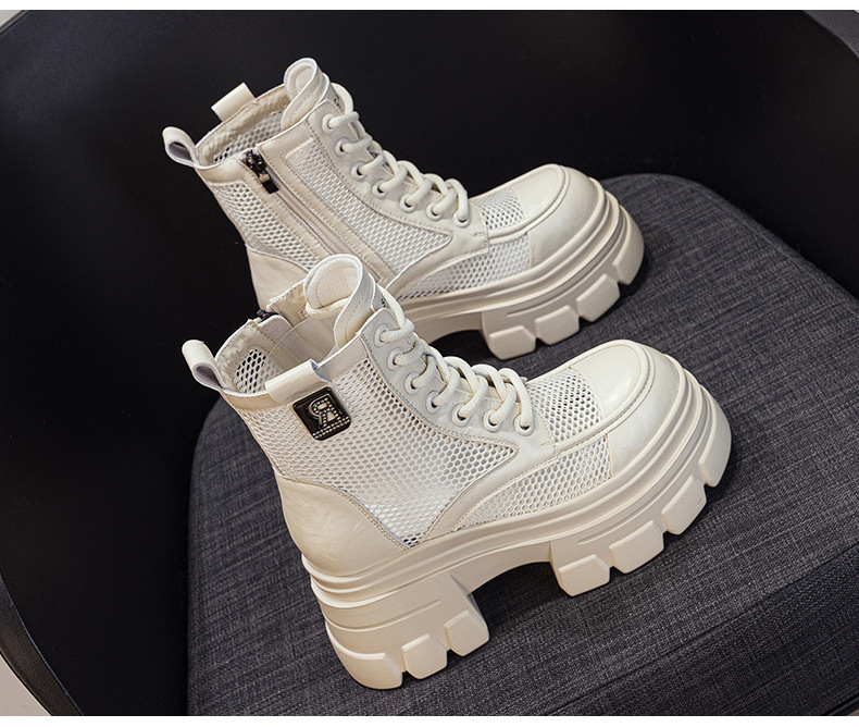 Boot nữ đế dày cổ thấp họa tiết đục lỗ lưới thoáng khí mùa hè — M2828 be đục lỗ, M2828-1 be lưới, M2828 đen đục lỗ, M2828 nâu đục lỗ chi tiết 36