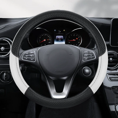 Seasons Leather Embossed Environmentally Friendly — Steering wheel cover - embossed-black-and-white-cross-border-high-quality-round-38cm