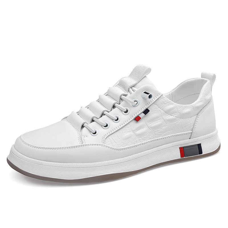 Giày sneaker nam cổ thấp da bò hai lớp, đế bằng, dây buộc phía trước — PZ2389 màu trắng, PZ2389 màu đen
