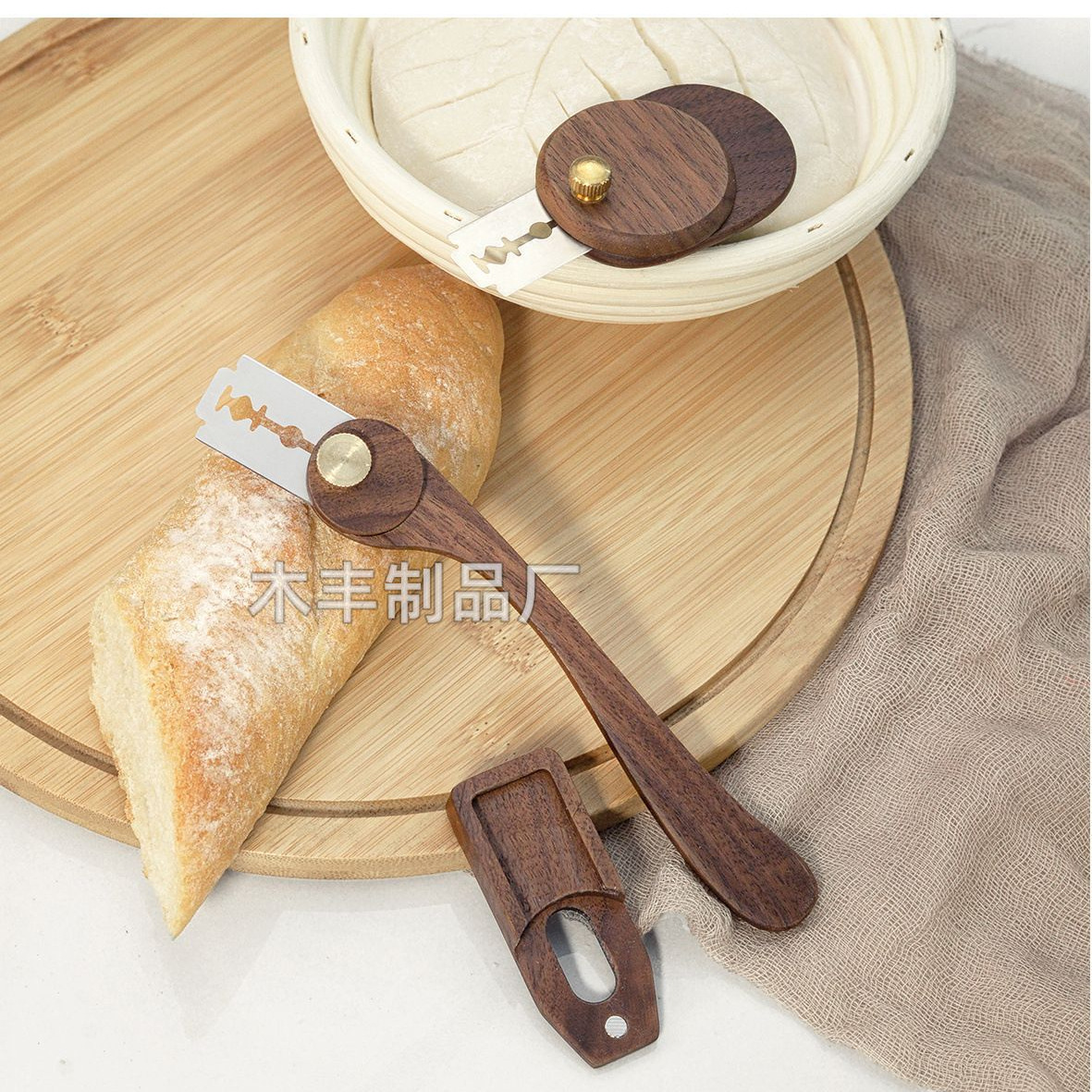 Cuchillo de corte de palo de madera de nuez negra cuchillo de corte de patrón de pan cuchillo de corte de paquetes herramientas de horneado