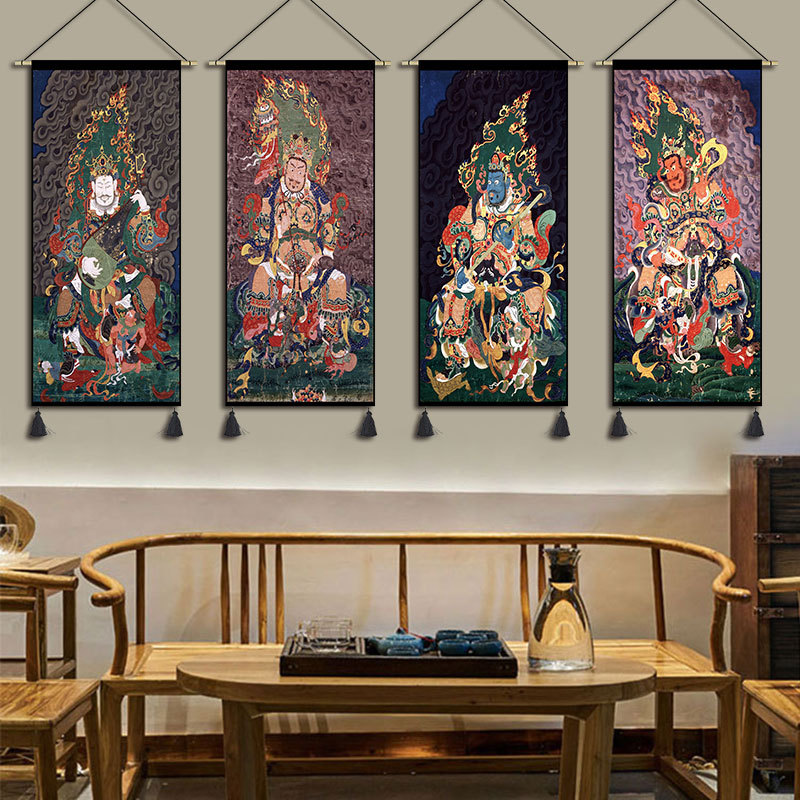 5ZV7批發中式復古四大天王掛毯門神掛畫客廳大堂裝飾畫吧檯民宿掛