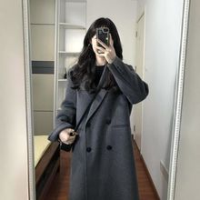 灰色双面毛呢大衣女2025冬季新款韩系高级感加厚廓形显瘦毛呢外套