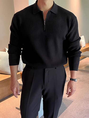 Korean Trend Zipper Sweater Men's Collar Korean Trend Casual Long Sleeve Solid Color Knit Top Coat Fashion