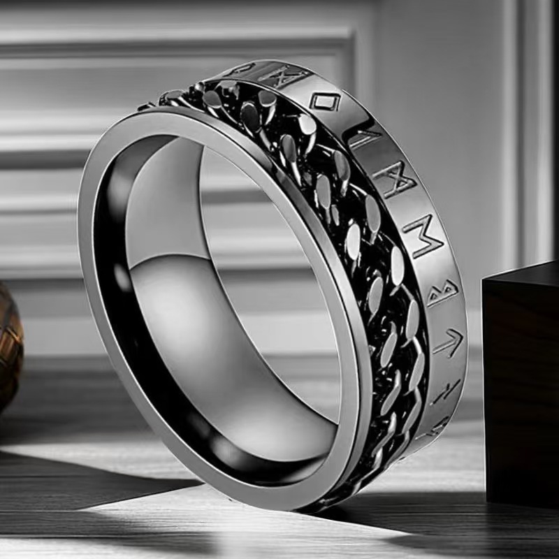 Anillo de acero inoxidable que no se desvanece ins moda masculina giratoria anillo de acero de titanio de nicho frío de los hombres liso