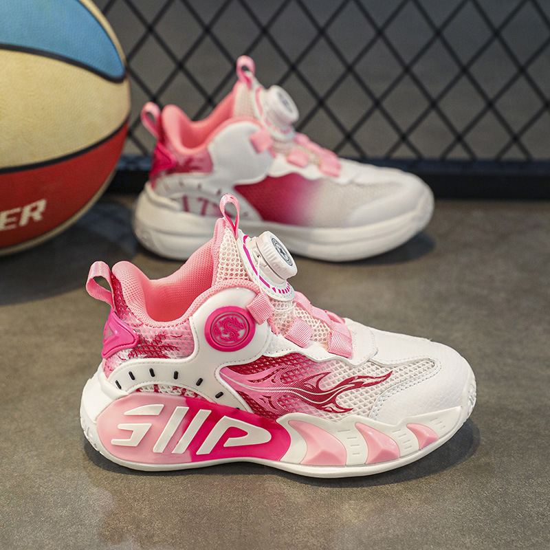 Primavera y verano calzado deportivo para niños niñas niño botón zapatos para correr malla transpirable zapatos casuales para niños grandes zapatos de baloncesto