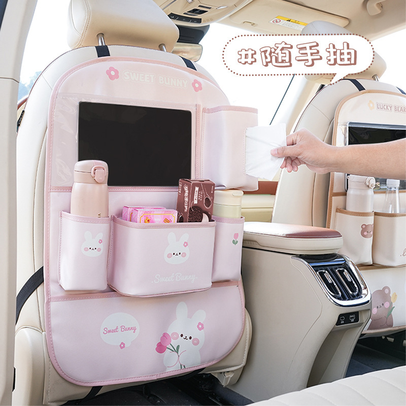 車のシートバックテーブル収納バッグ、クリエイティブな多機能車載ゴミ箱、かわいい漫画風車内収納バッグ|undefined