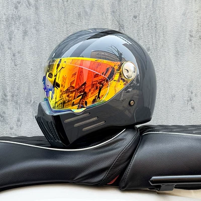 Motosiklet kaskı (dəbilqə) – Ghost Skull Rider, with Bluetooth Slot - cement-gray-avenue-with-symphony-red-night-vision-available-transparent-mirror-delivered-m