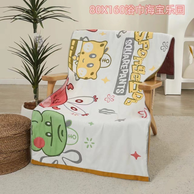 纯棉大浴巾A类母婴纯棉纱布浴巾卡通刺绣浴巾超柔软可机洗水洗|undefined
