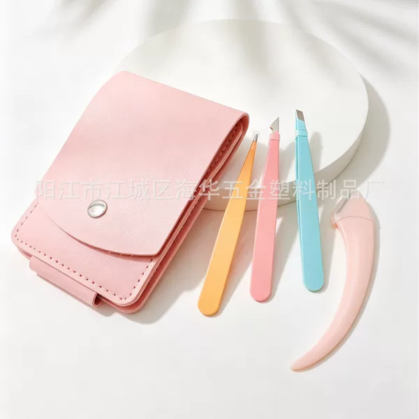 Eyebrow Tweezers and Trimmer Set, with Mirror Leather Storage Bag, Hair Removal Tweezers, Eye Makeup Tools