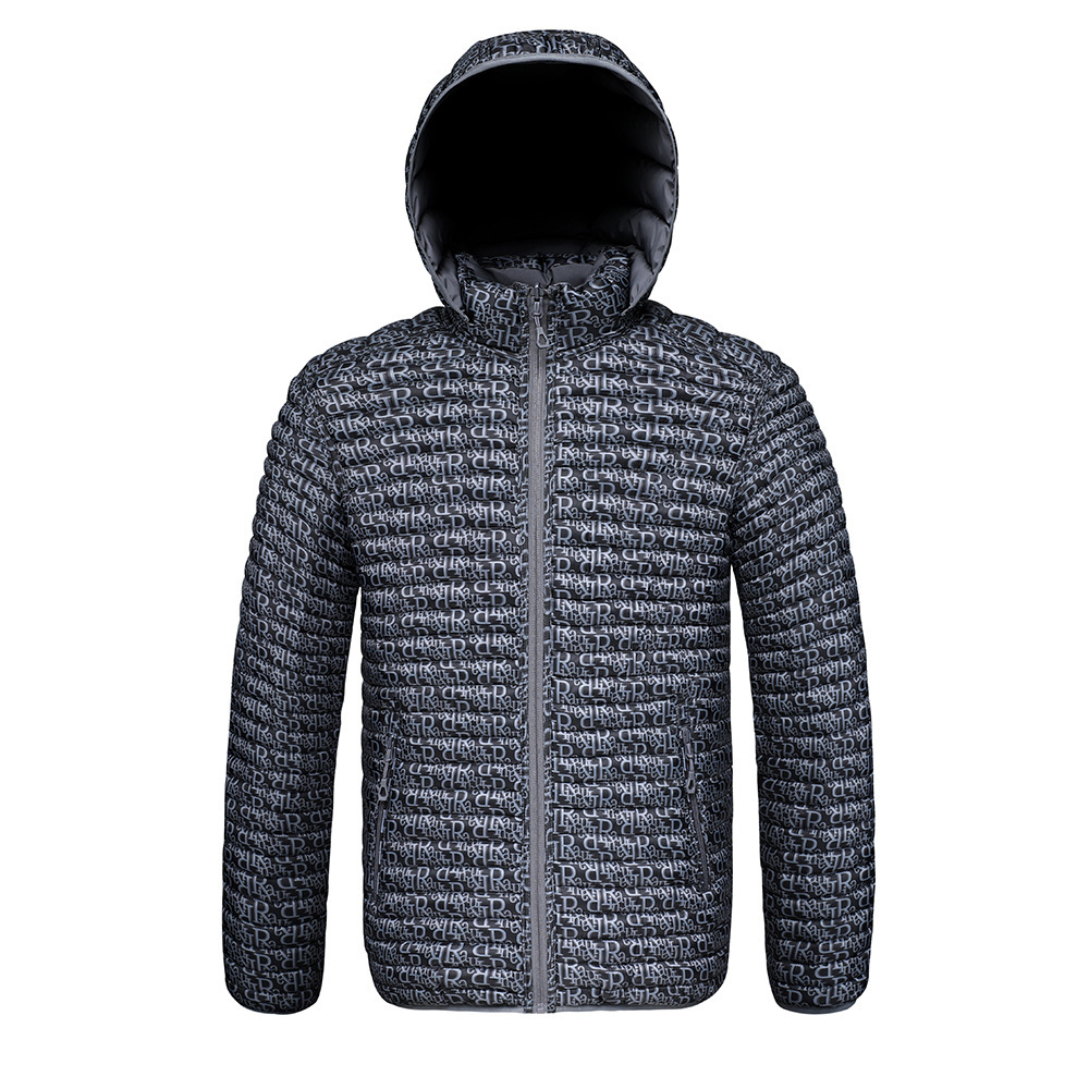 Rib Suit Padded Coat Men's Removable Hat Full Print Thickened Padded Jacket_voghion.com