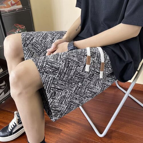 Youth New Chinese Style Basketball Five-Piece Mid Rise Loose Droopy Heavyweight Hawaiian Beach Big Pants Shorts Trendy