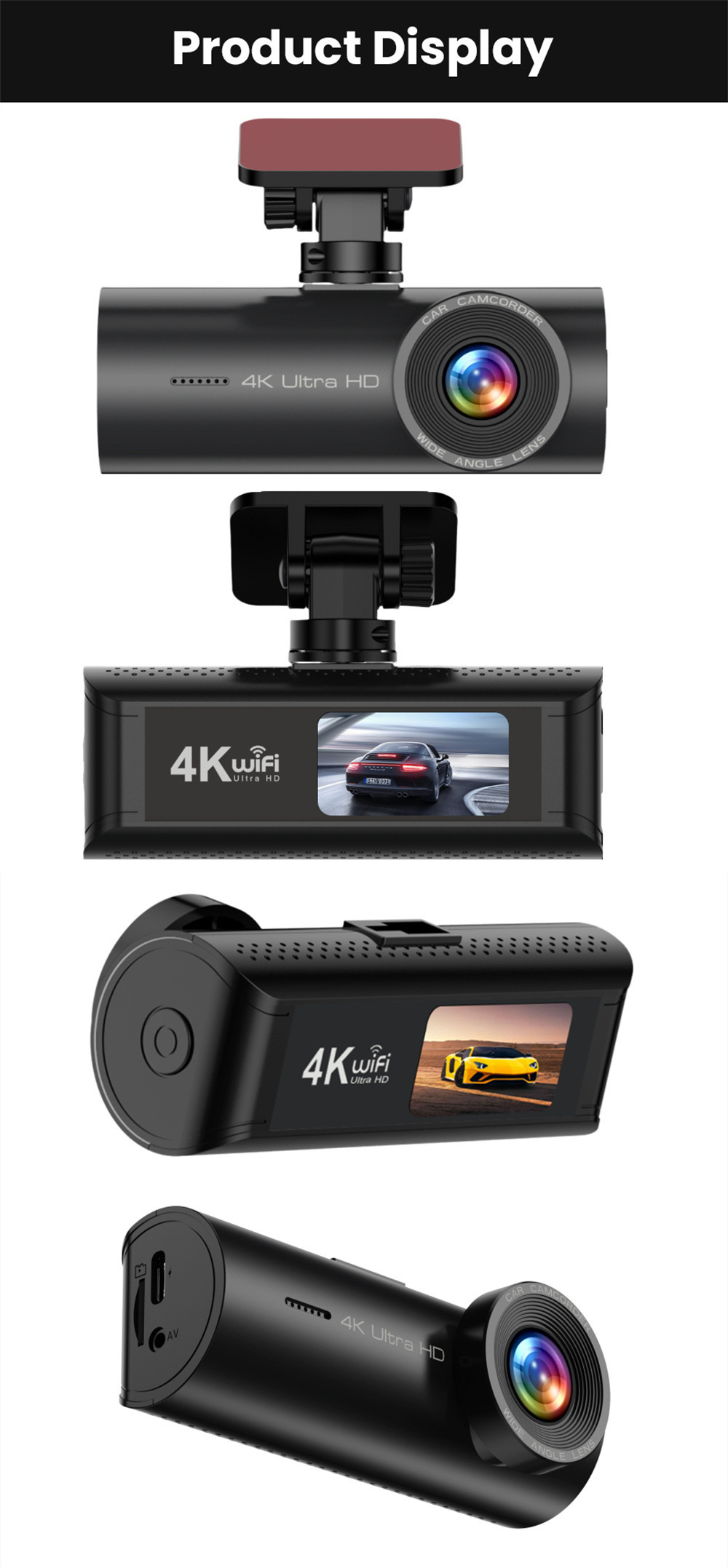 Cross-Border 4K Driving Recorder Front and Rear Dual Camera Wifi Ultra-High Definition Night Vision 24H Parking Monitoring Gps Reversing Image