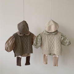Korean style ins infant and toddler baby fashionable hemp pattern sweater layered loose version knitted vest vest autumn