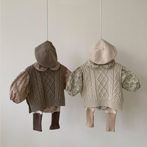 Korean style ins infant and toddler baby fashionable hemp pattern sweater layered loose version knitted vest vest autumn