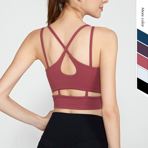 New European and American Amazon naked yoga sports vest for women shock-proof fitness running push-up beautiful back sports bra