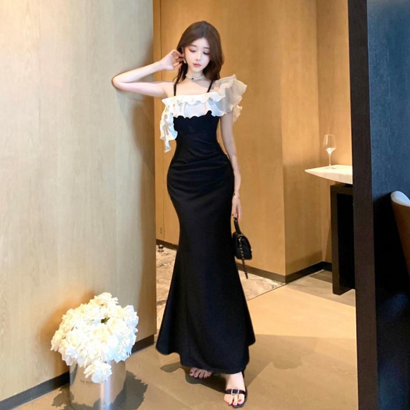 6399跨境外贸女装批发东南亚纯欲缎面鱼尾晚礼服长款吊带连衣裙女|undefined