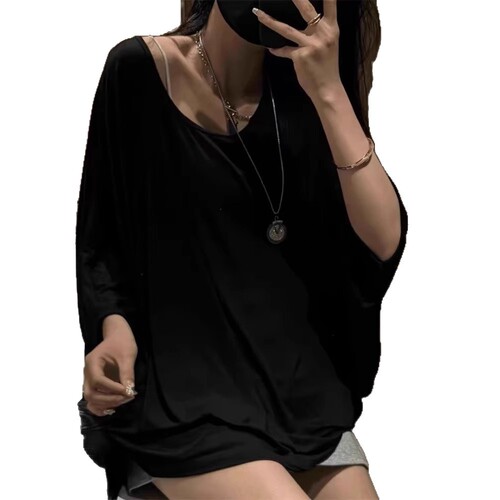 Korean-style thin batwing sleeve sun cover-up top for women, summer high-end new design T-shirt, pure desire and relaxed sense of style clothing top, trendy