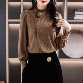 品质保证保暖加绒加厚大码上衣秋冬新款气质高级感打底衫女式衬衫