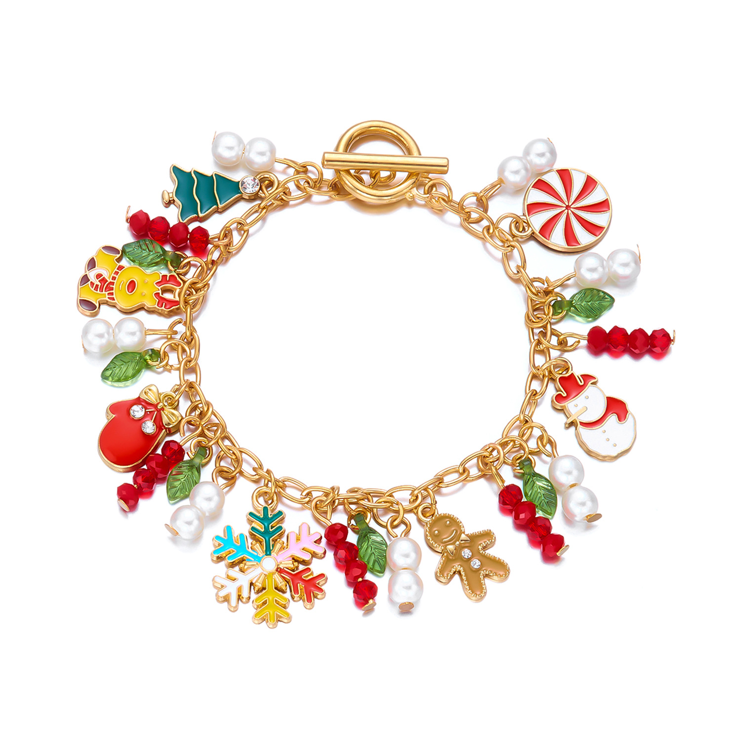 Navidad europea y americana transfronteriza nueva creativa de dibujos animados de Navidad pan de jengibre hombre de Navidad colgante de árbol de Navidad pulsera de aleación al por mayor image 9