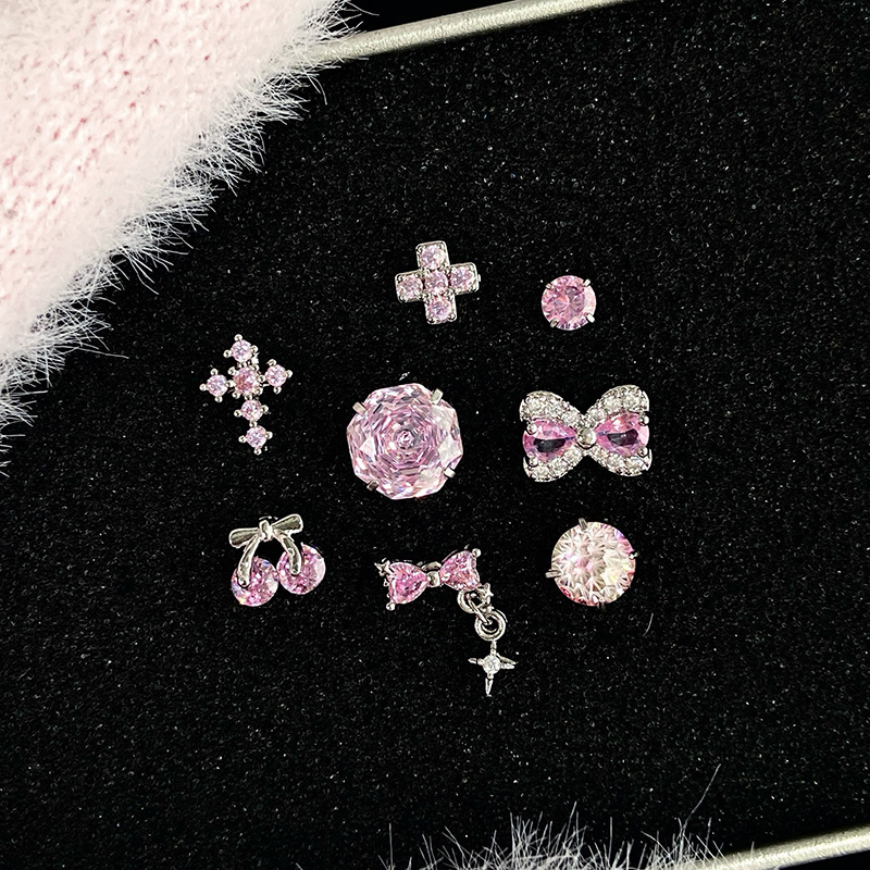 F136 titanium alloy sparkling pink zircon series ear bone stud with 1.2mm shaft diameter and 0.9mm inner thread spiral ear stud