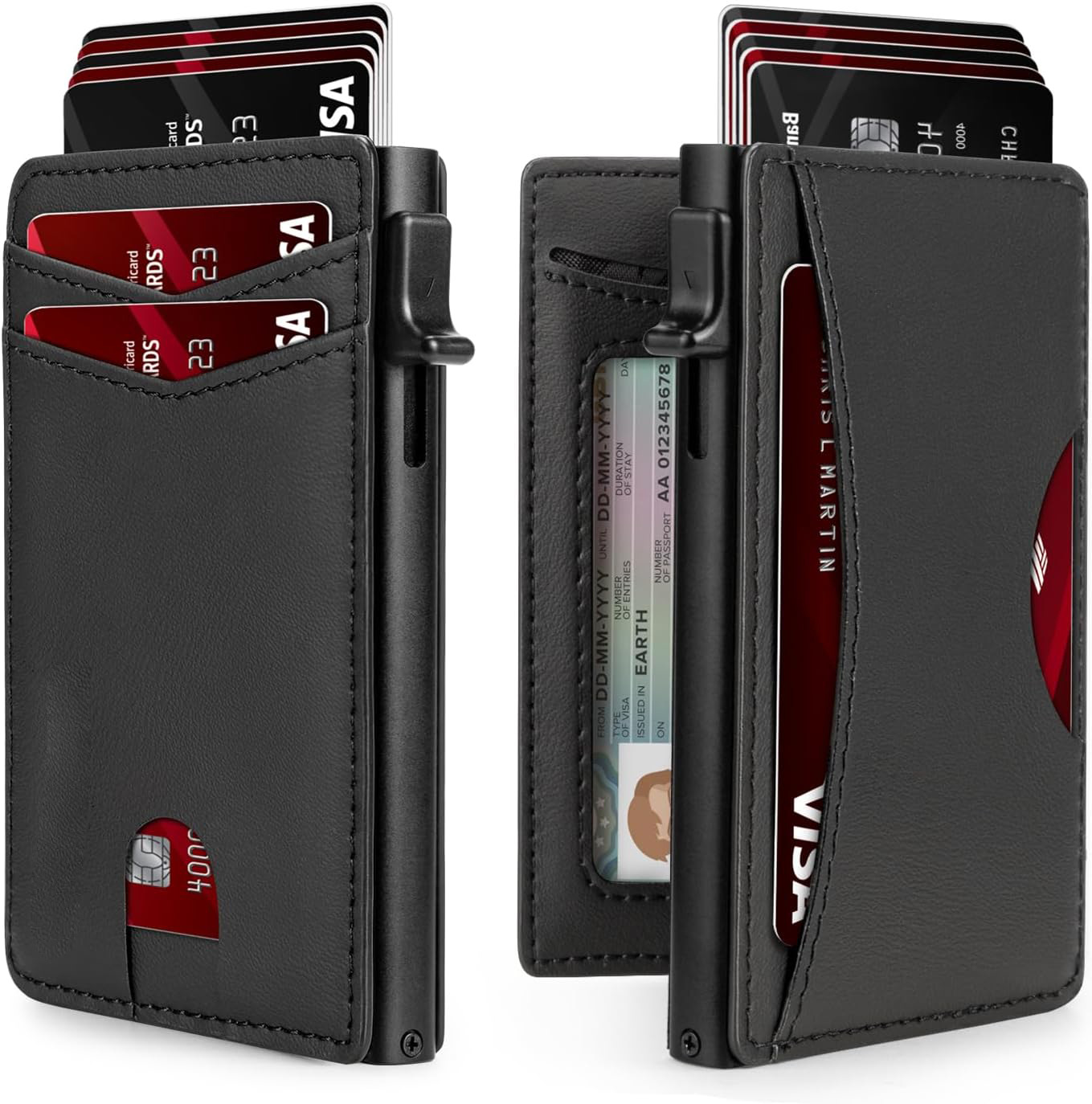 Personalizado empuje lateral transfronterizo cartera de tarjetas de gran capacidad corta RFID anti-robo multi tarjeta cartera de negocios doble plegable cartera de hombre