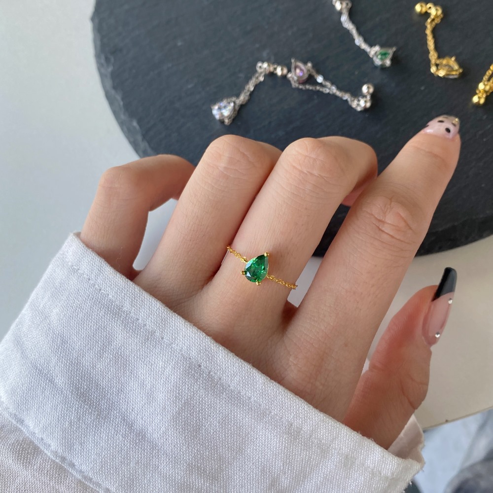 Holiday, Daily Occasion 925 Sterling Silver Material 925 Sterling Silver Zircon Water Droplets Adjustable Ring 925 Sterling Silver Rings