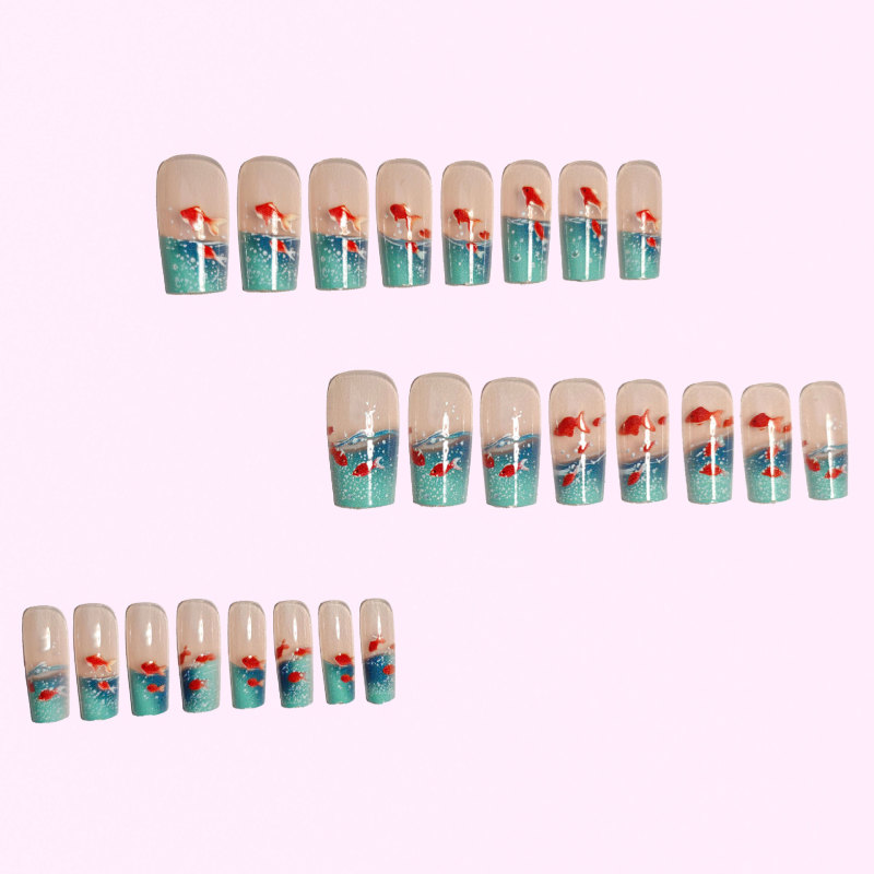 四角い水中要素霊動幻彩金魚瑠璃着用甲取り外し可能ネイル24pcs|undefined
