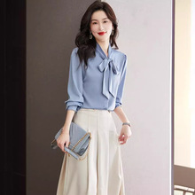 法式衬衫女春装2023新款宽松长袖系带感漂亮别致小衫气质衬衣
