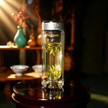 高档水晶钛杯双层玻璃杯U型内胆商务水杯企业伴手礼团购定制LOGO