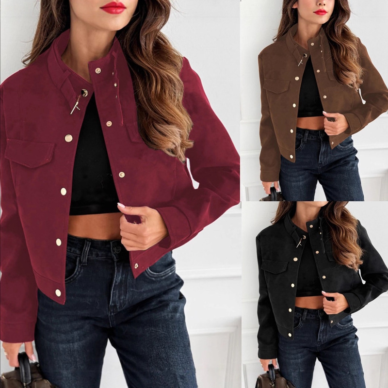 2026Wish Amazon Aliexpress European and American Hot-Selling Items Winter Solid Color Short Jacket Suede Top for Women